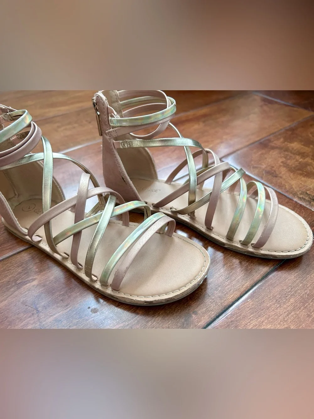 Cat & Jack gold and rose gold/neutral gladiator sandals - Size 2